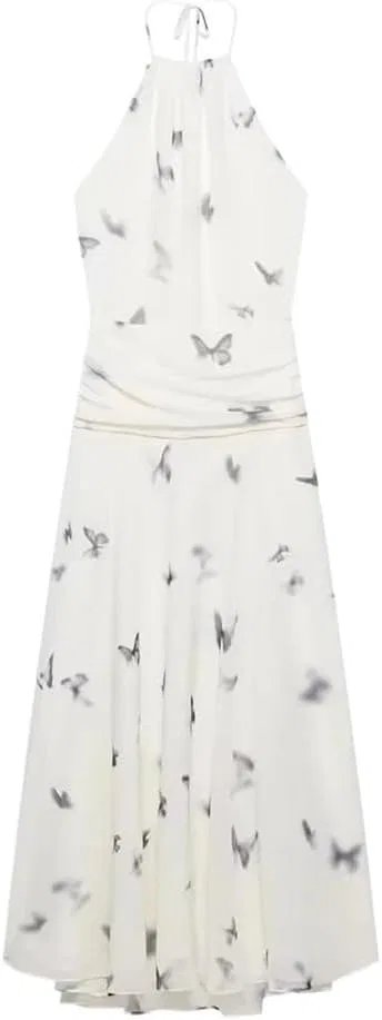 Женское летнее платье с бабочками Butterfly Print, Beige