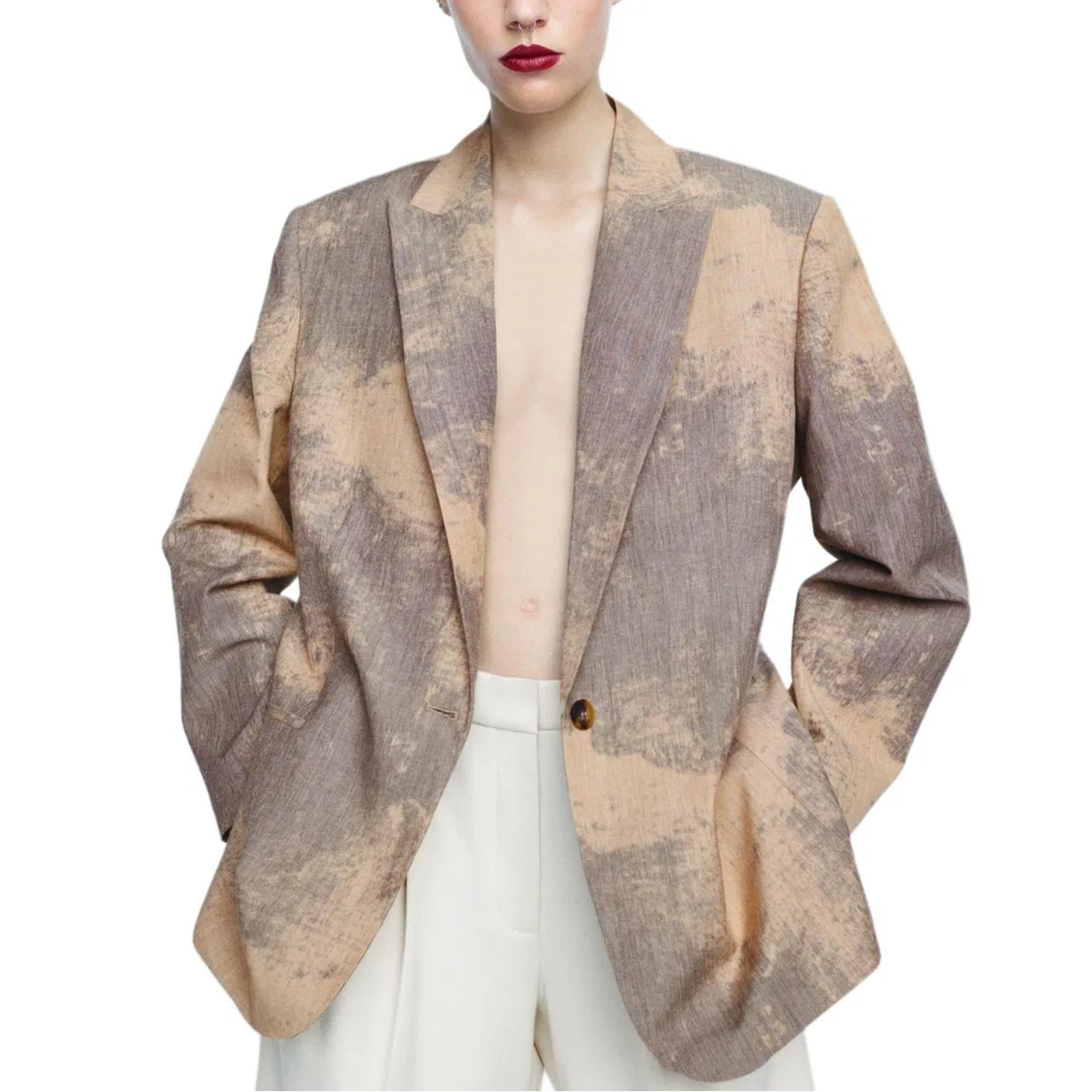 Женский деловой костюм ZW Business Suit, бежево-коричневый, ZARA — фото 4
