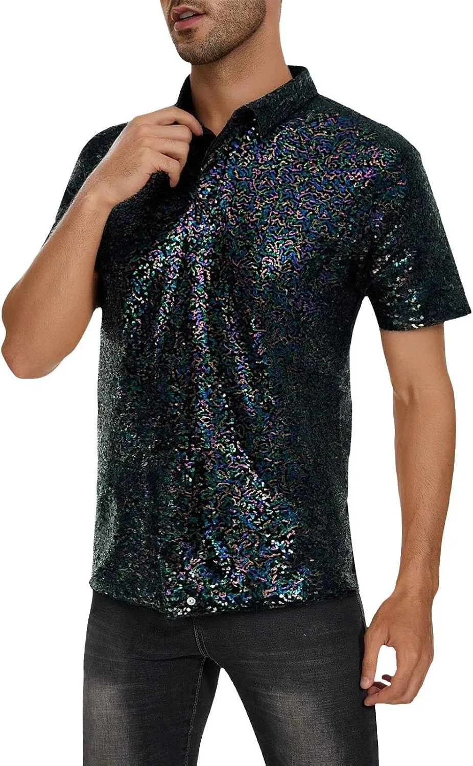 Мужская рубашка с пайетками Sparkle Disco Party, чёрно-/зелёный