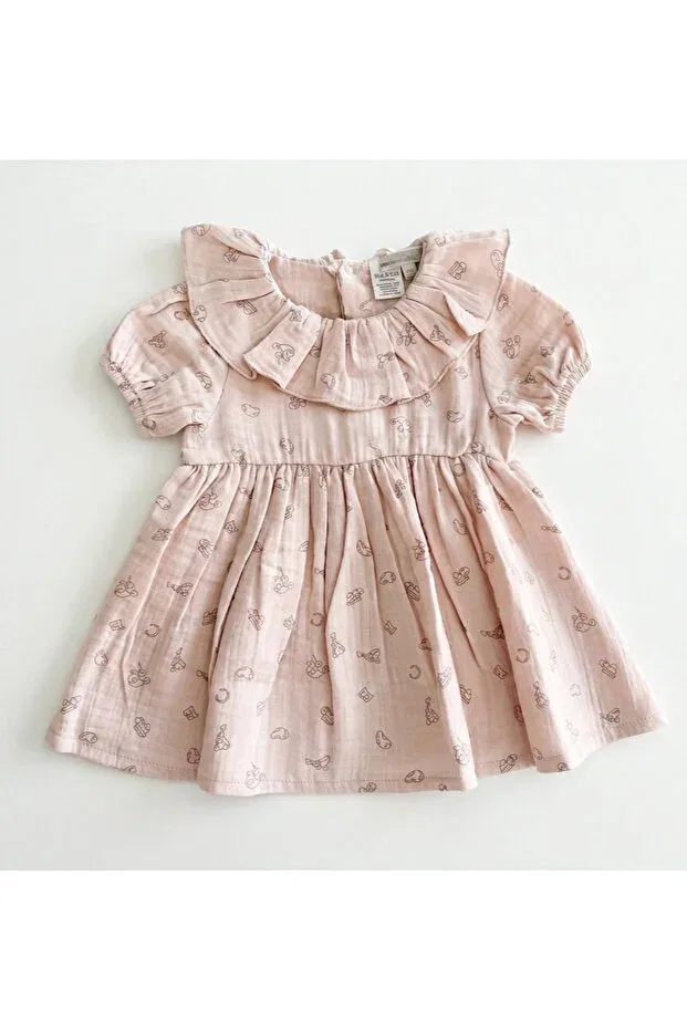 Детское платье для девочек с принтом Ruffle Collar Printed Muslin Girl Dress Cassiope, Pink