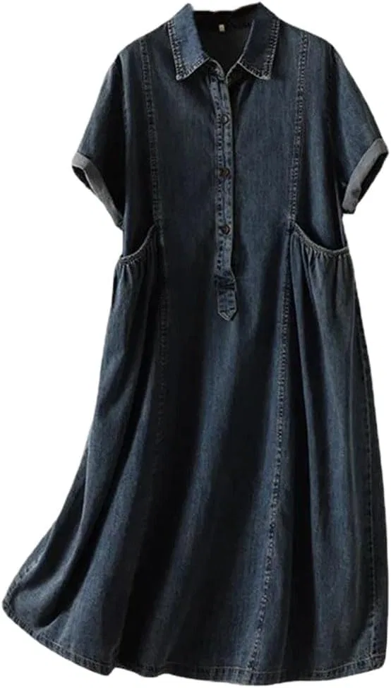 Женское джинсовое платье миди с отложным воротником Polo, Blue