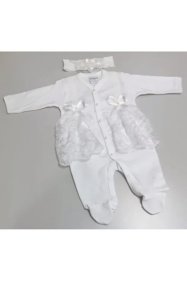 Детский комплект для девочек хлопковый Tuly skirt combed cotton jumpsuit and hairband double baby set Sönmez Baby, Ecru