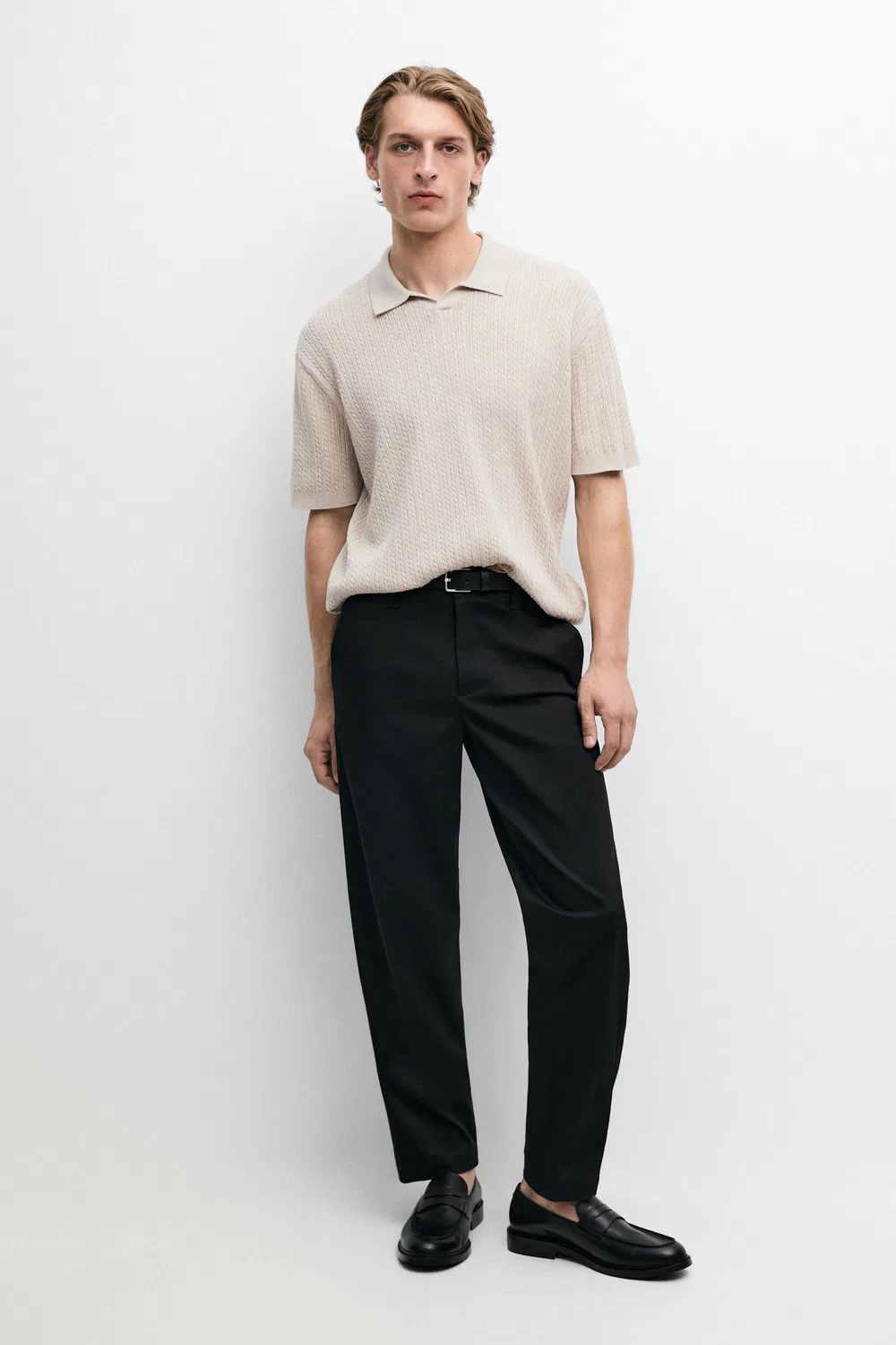 Поло-свитер Massimo Dutti, крупной вязки, бежевый