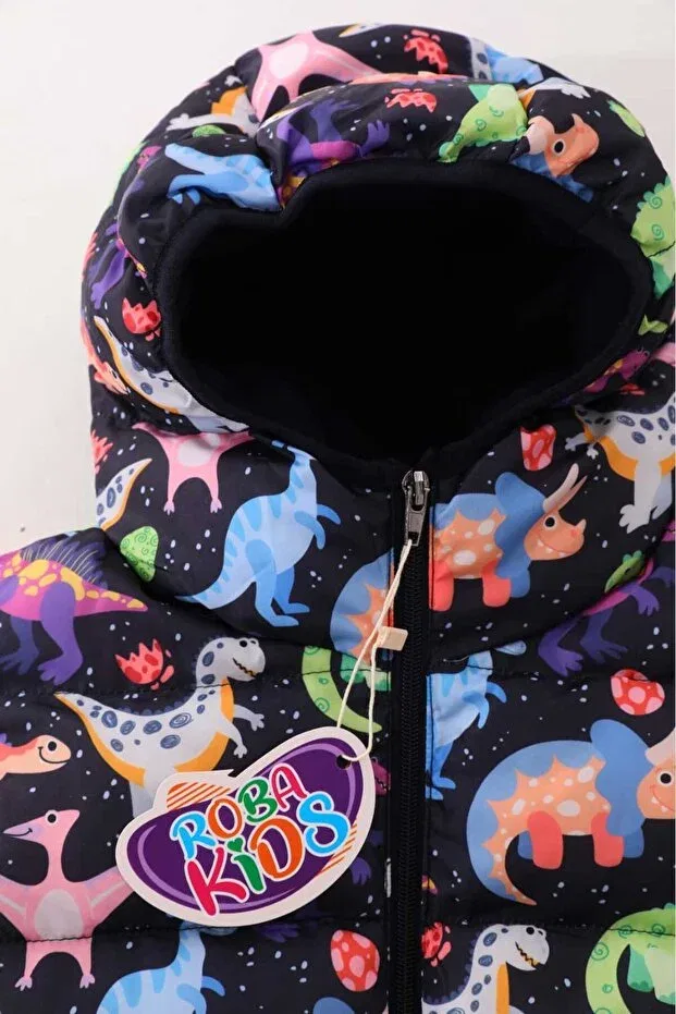 Детское пальто для девочек с принтом Inner Fleece Hooded Dinosaur Pattern Digital Printed Winter Inflatable Coat & Coat RB-105 Generic Brands, Colored — фото 3