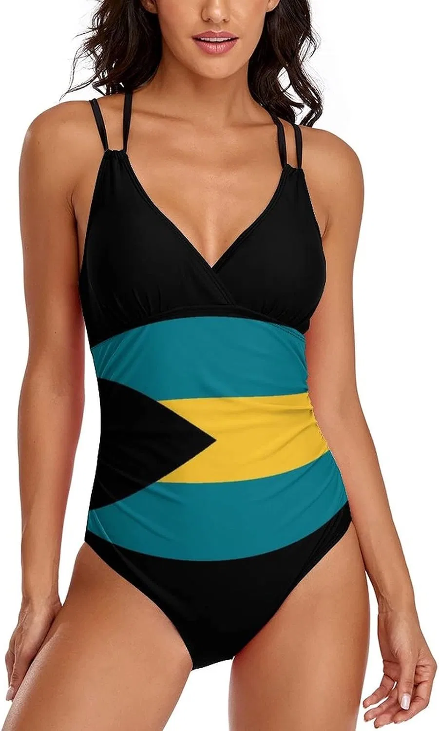 Женский слитный купальник с V-образным вырезом и утяжкой живота, Bahamas Combinadas Flag-style10d