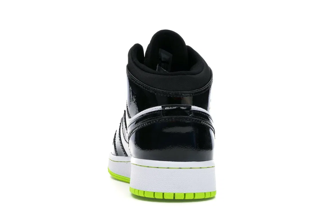 Детские кроссовки с белой кожаной основой Jordan 1 Mid Jordan, Black/Cyber-White-Mystic Green — фото 4
