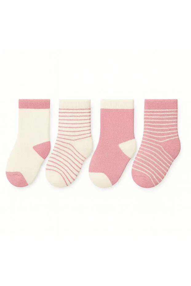Детский комплект носков для девочек махровый Soft 4-piece baby girl non-slip towel socks set Solde Socks, Multicolor