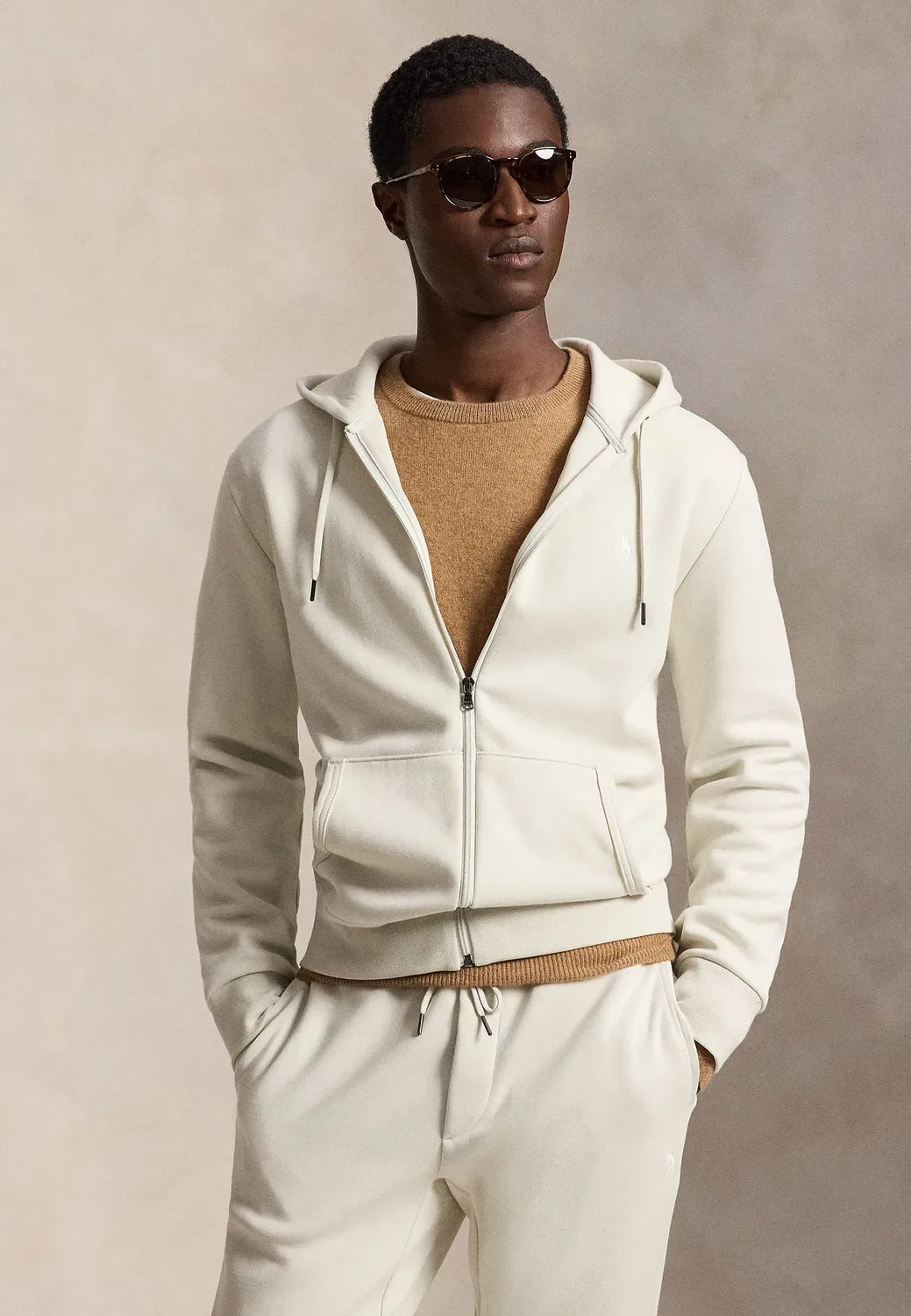 Худи из двойной вязки на молнии - толстовка на молнии Polo Ralph Lauren, Stone Pebble