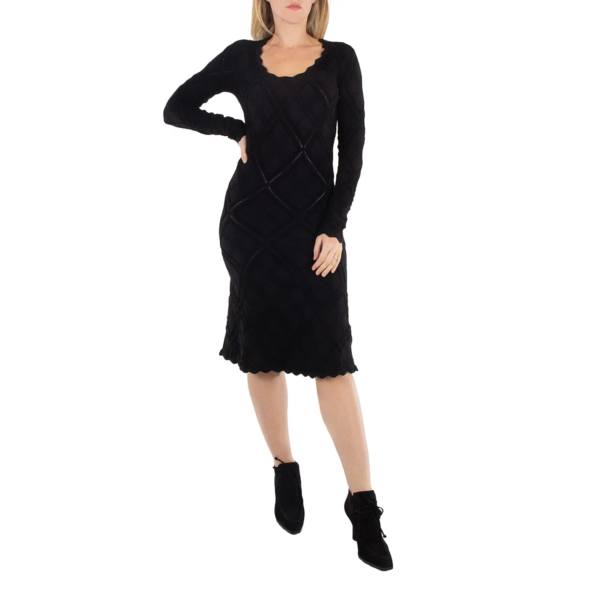 Платье вязаное с длинным рукавом Aran Long-Sleeved Flared Knitted Dress Burberry, Black