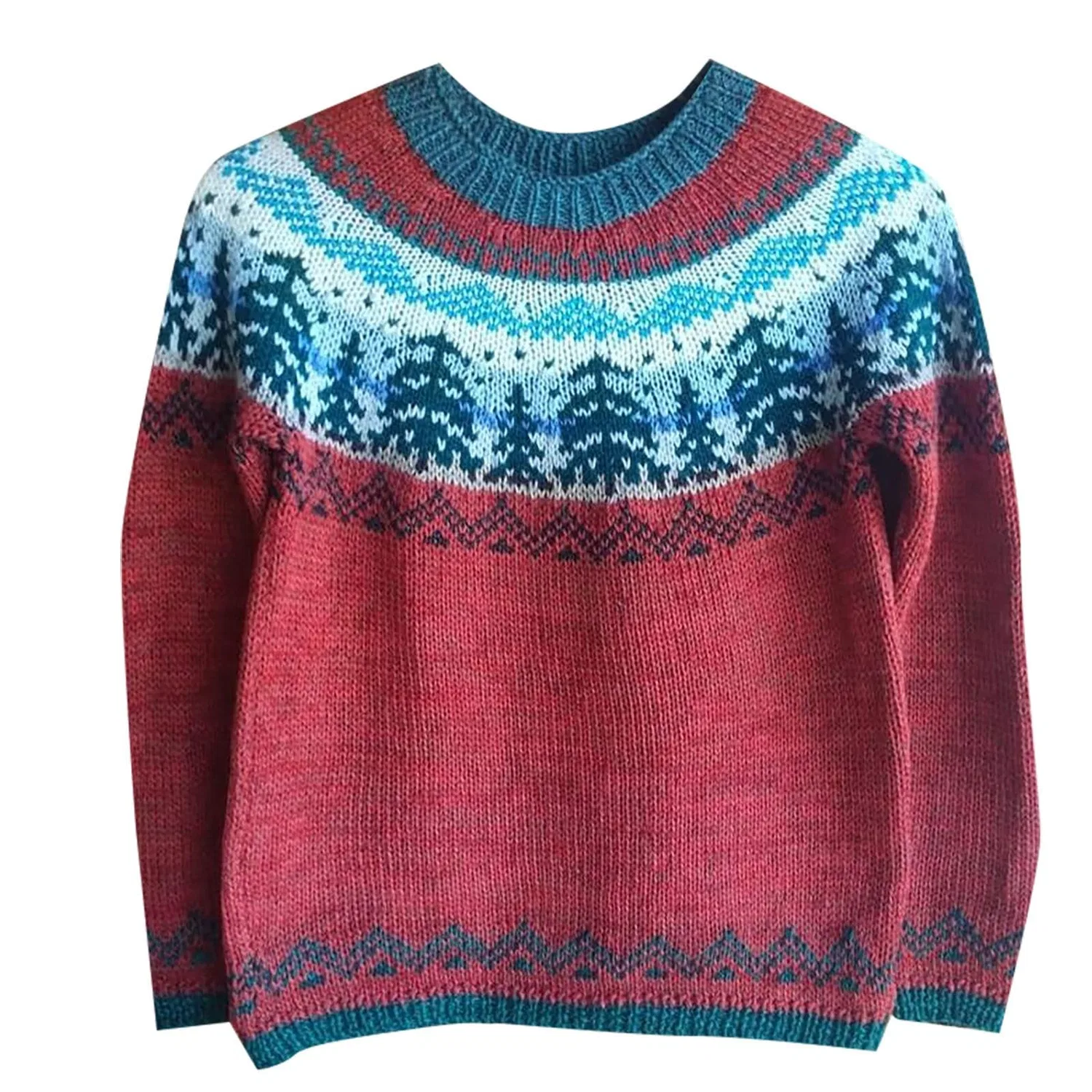 Женский свитер с нордическим узором Fairisle Wool Long Sleeve, Brick Red — фото 4
