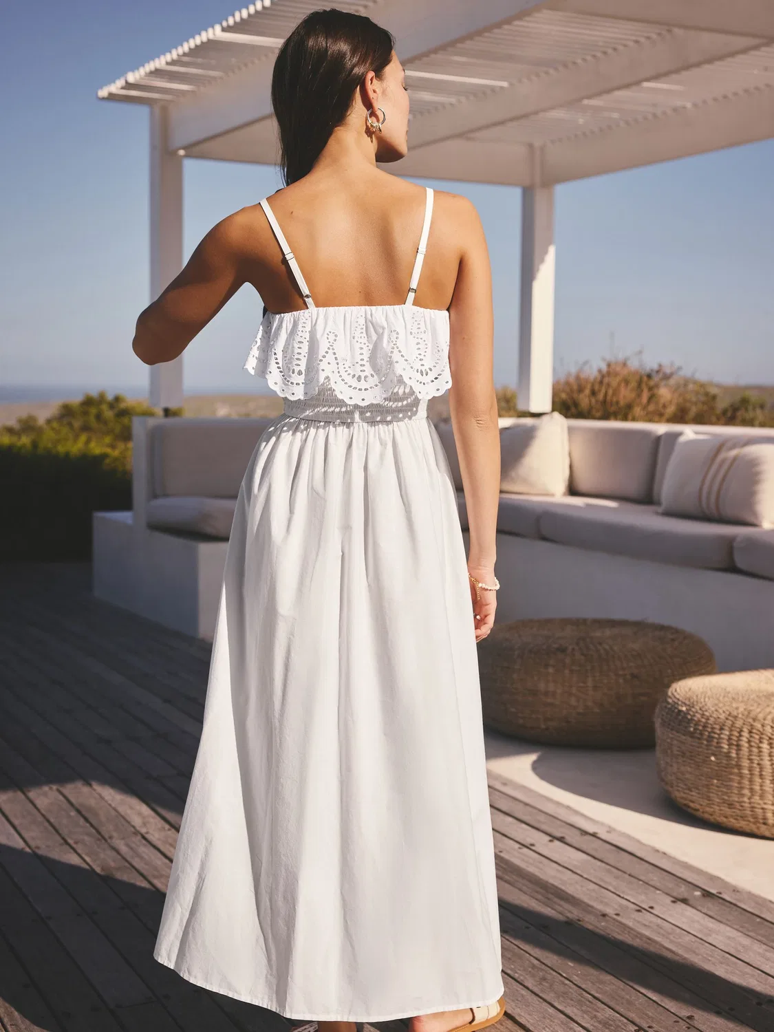 Платье макси без рукавов с вырезами, White Sleeveless Foldover Maxi Dress with Cutwork Next, белый — фото 3