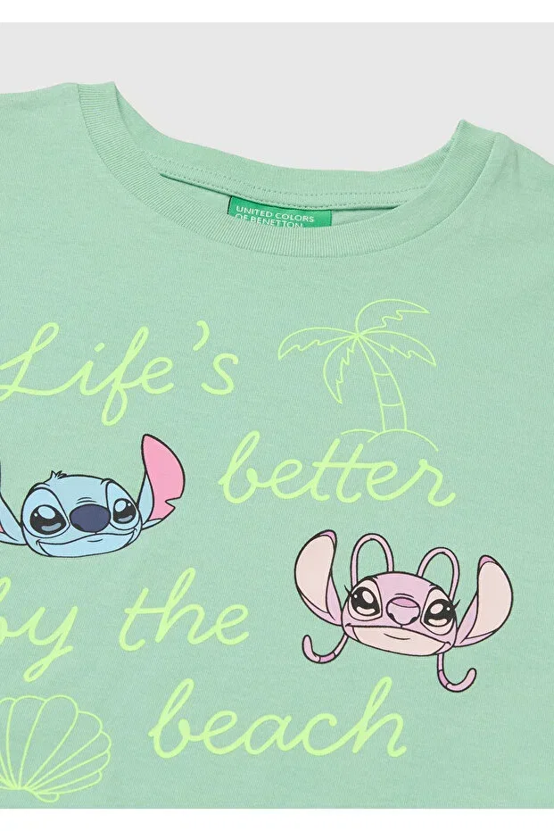 Детская футболка для девочек с принтом Lilo & Stitch United Colors Of Benetton, Green — фото 3