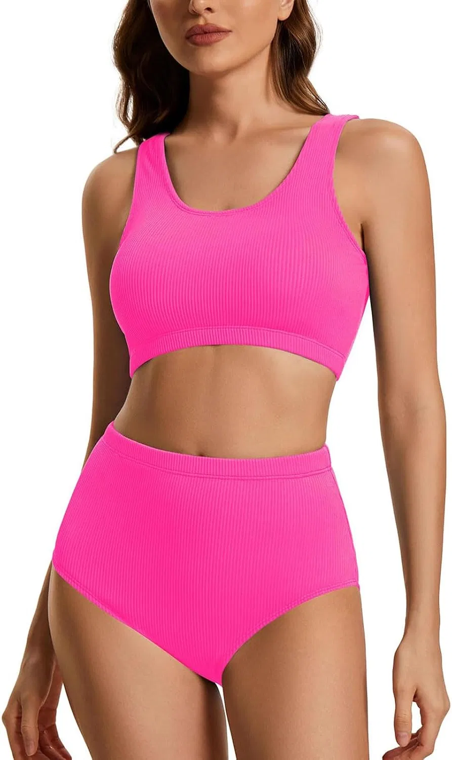 Женский двухкомпонентный купальник Push Up с высокой талией, Hot Pink