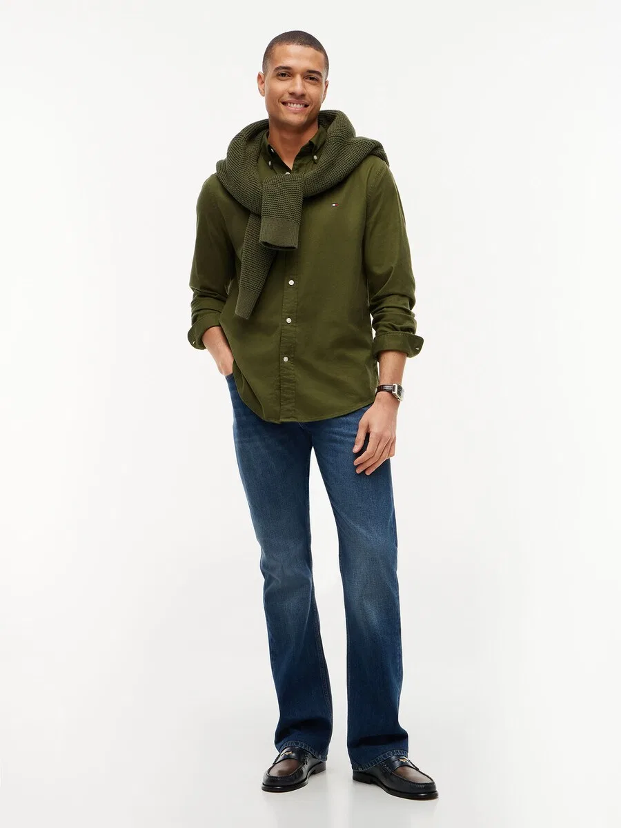 Рубашка на пуговицах TOMMY HILFIGER Comfort fit, оливковый цвет — фото 4