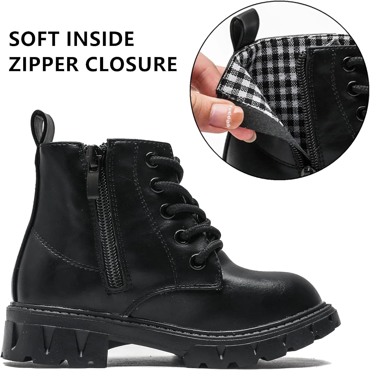 Детские ботинки с блестками на шнуровке и молнии DADAWEN, Black/Leather — фото 4