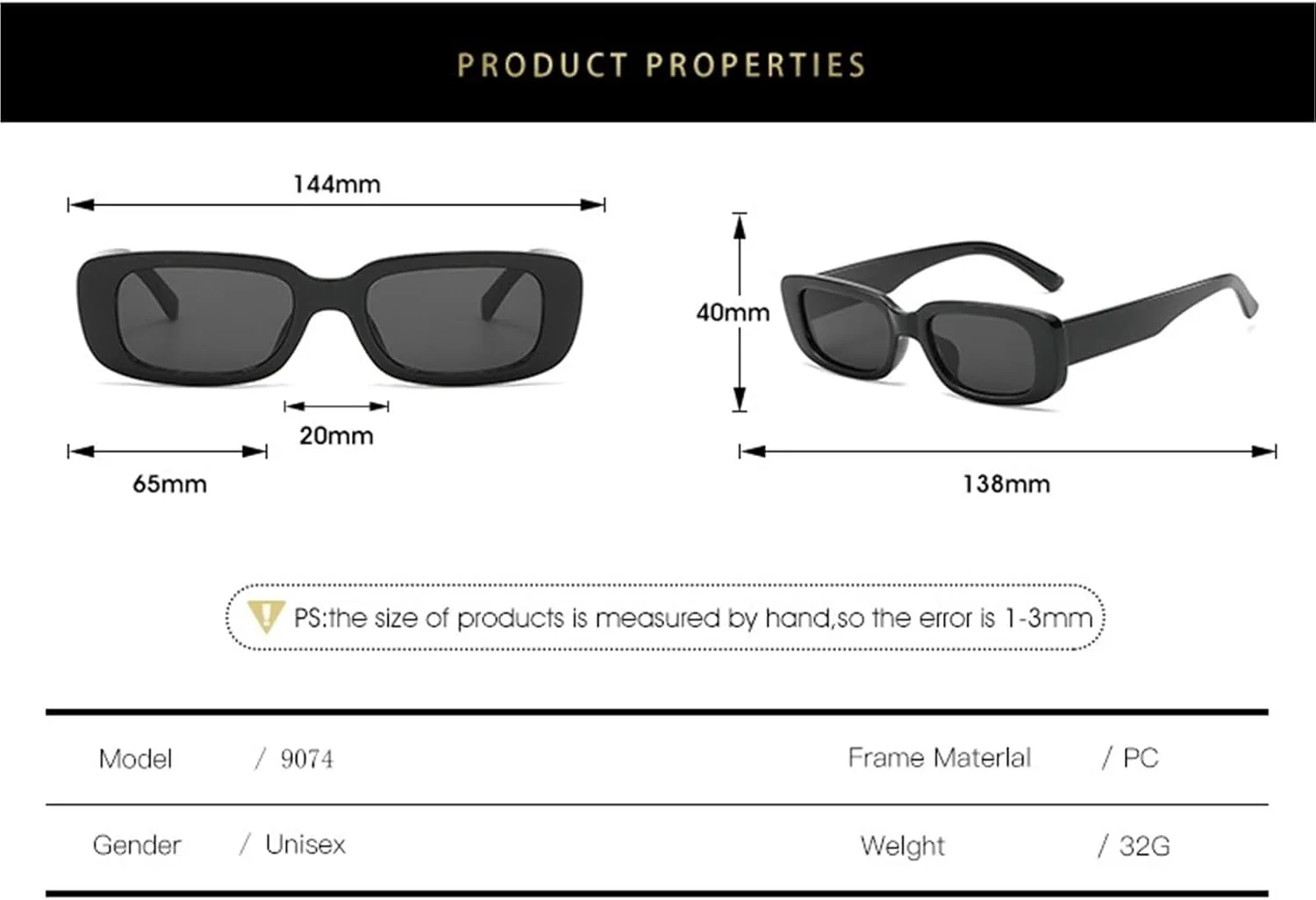 

Мужские солнцезащитные очки квадратной формы, маленькая оправа; женские солнцезащитные очки для активного отдыха, отпуска и поездок на работу Generic, Black