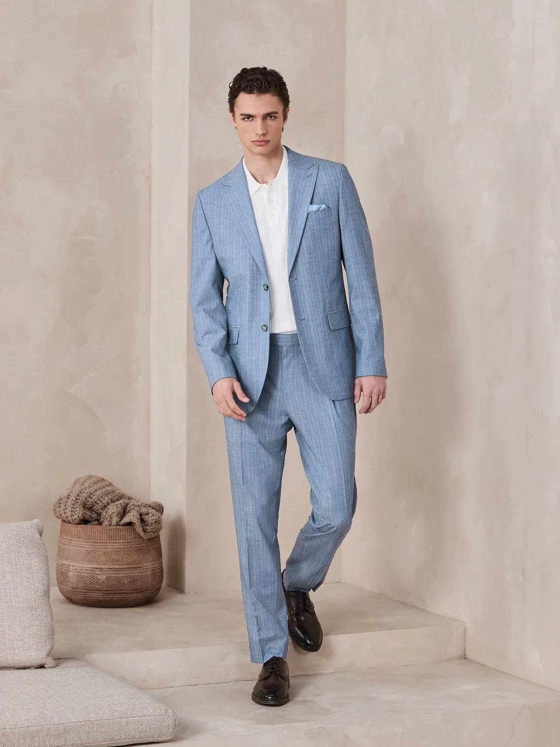 Пиджак костюмный Slim Fit в полоску Next, голубой — фото 2