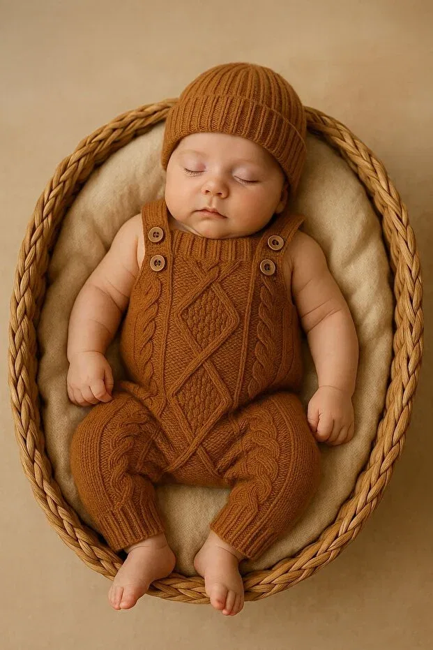 Детский комбинезон для мальчиков вязаный с шапкой Minytrendy, Brown