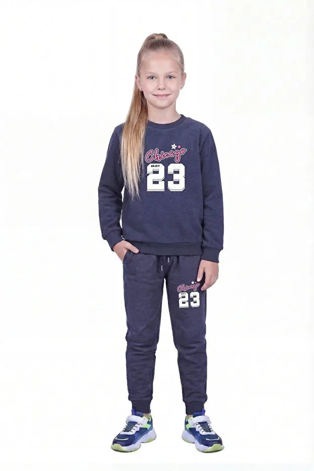 Детский спортивный комплект для девочек с принтом Fyk Kids, Black-Grey-Smoked — фото 4