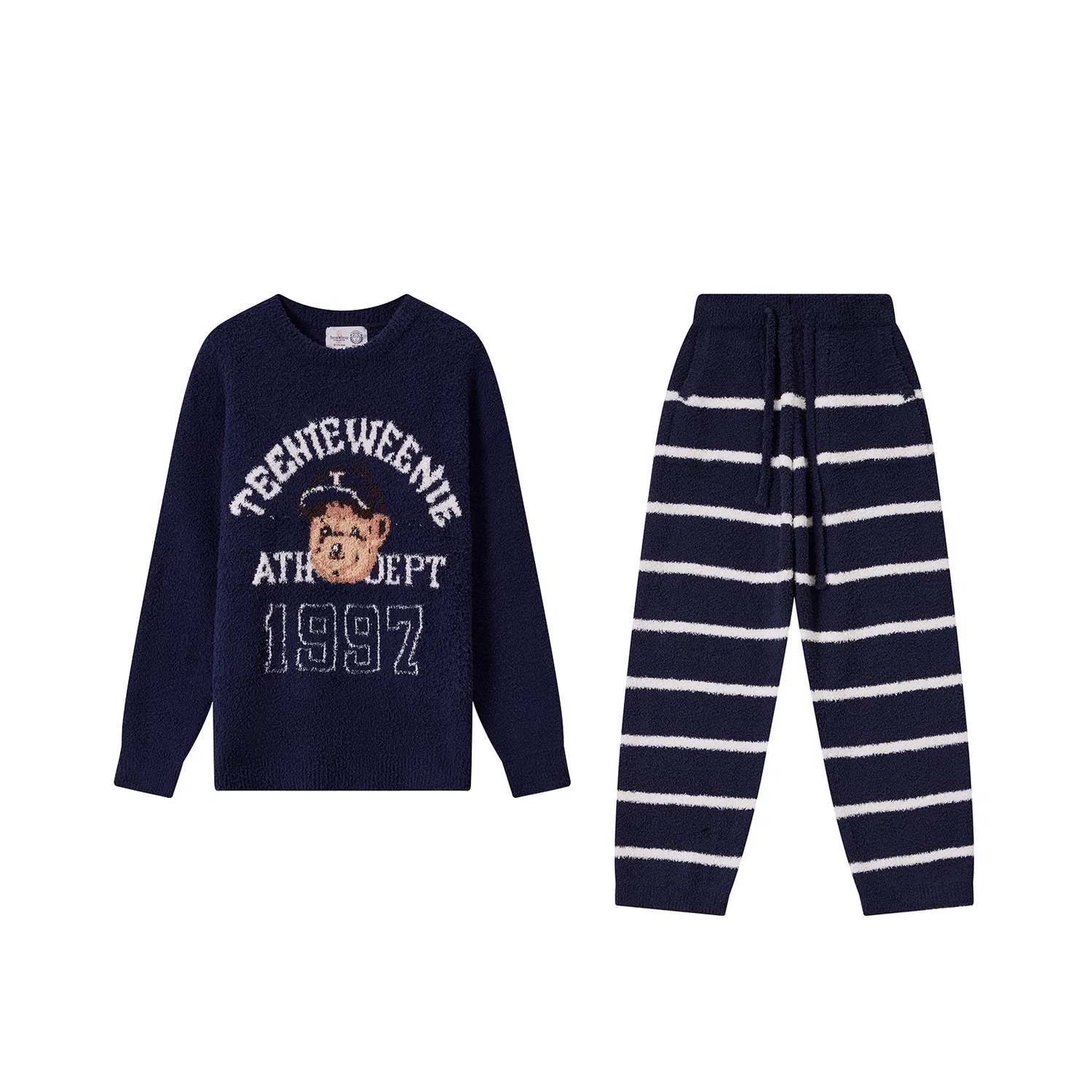 Детский комплект пижамы из плюша с принтом Warm Plush Bear Teenie Weenie, Collegiate Blue