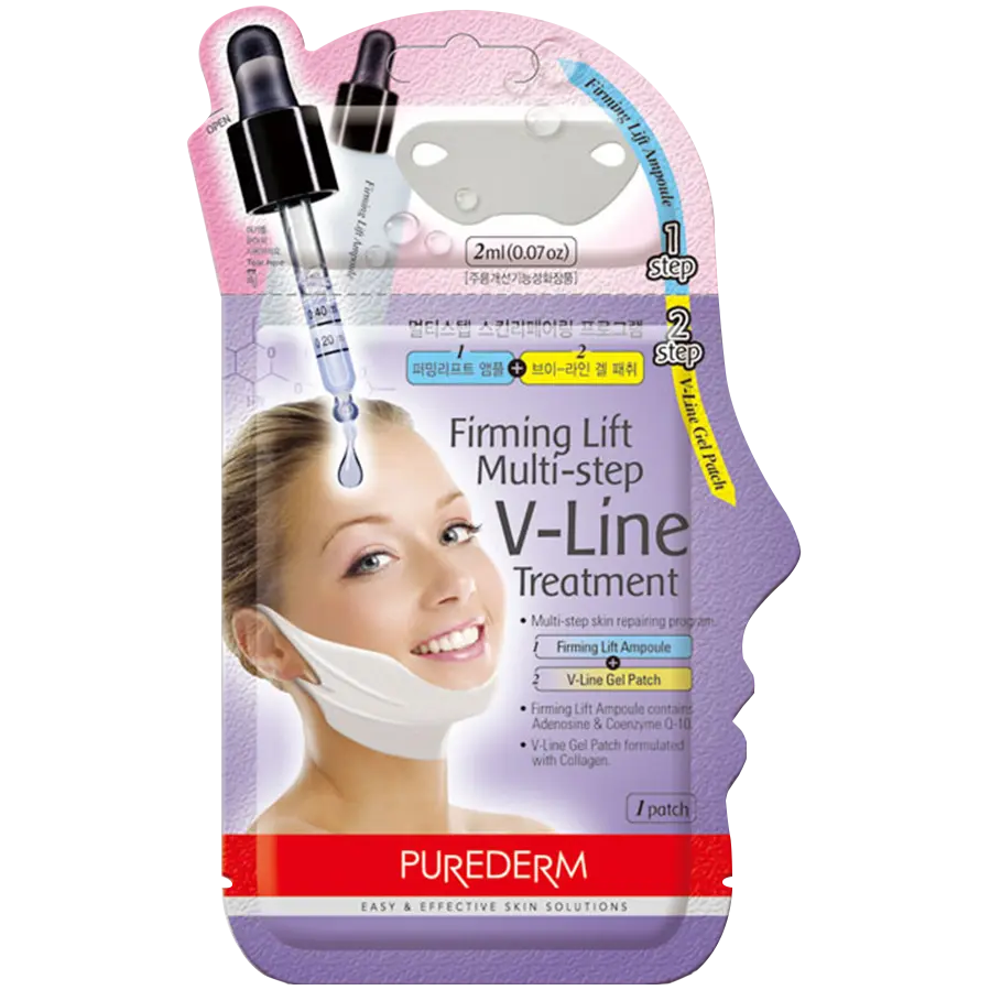 

Purederm Multi Step V-Line 2-этапная укрепляющая процедура для подбородка и V-образной линии, 1 шт.