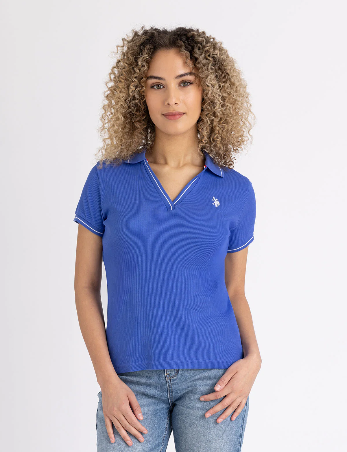 

Футболка-поло U.S. Polo Assn Tipped Split Neck Ribbed, синий