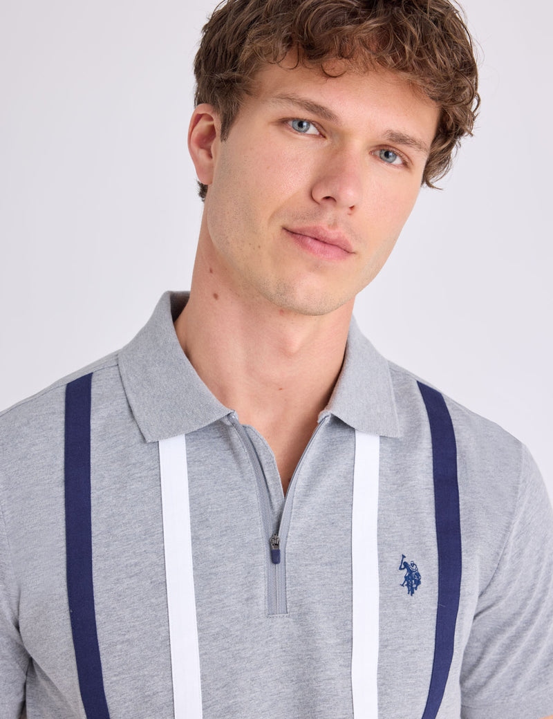 Мужская футболка-поло U.S. Polo Assn. Vertical Stripe Jersey With Zipper, серый — фото 4