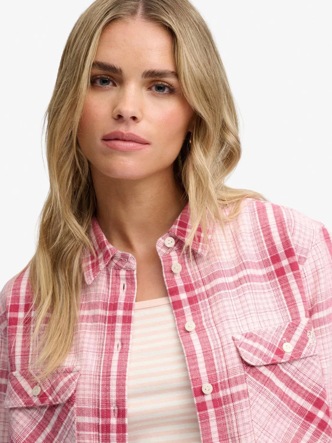 Розовая фланелевая рубашка в клетку Superdry Lumberjack — фото 4