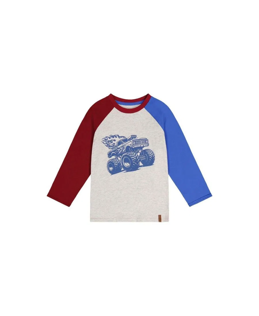 Футболка с раглан-рукавом и принтом Monster Truck Deux par Deux, Heather Grey Red And Blue