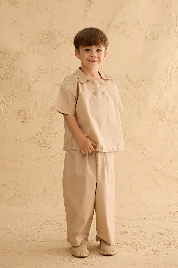 Детская рубашка для мальчиков с коротким рукавом Fahhar Kids, Light Beige
