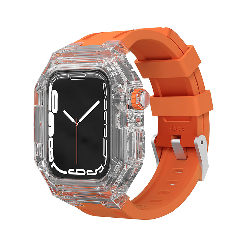 

Ремешок из силиконового материала, совместимый с Apple Wepro, Transparent Black+Pink Strap+[Silicone Orange]