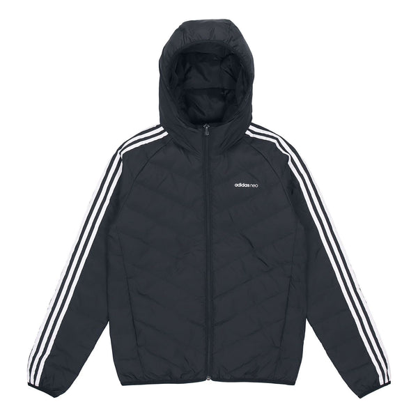 

Пуховик adidas neo M 3s Lw Down Jk Logo Printing Stay Warm hooded Sports Down Jacket Black, черный