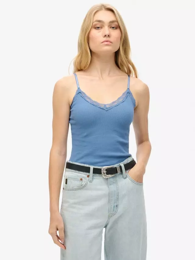 

Топ Superdry Essential Lace Trim Cami, цвет wedgewood/blue