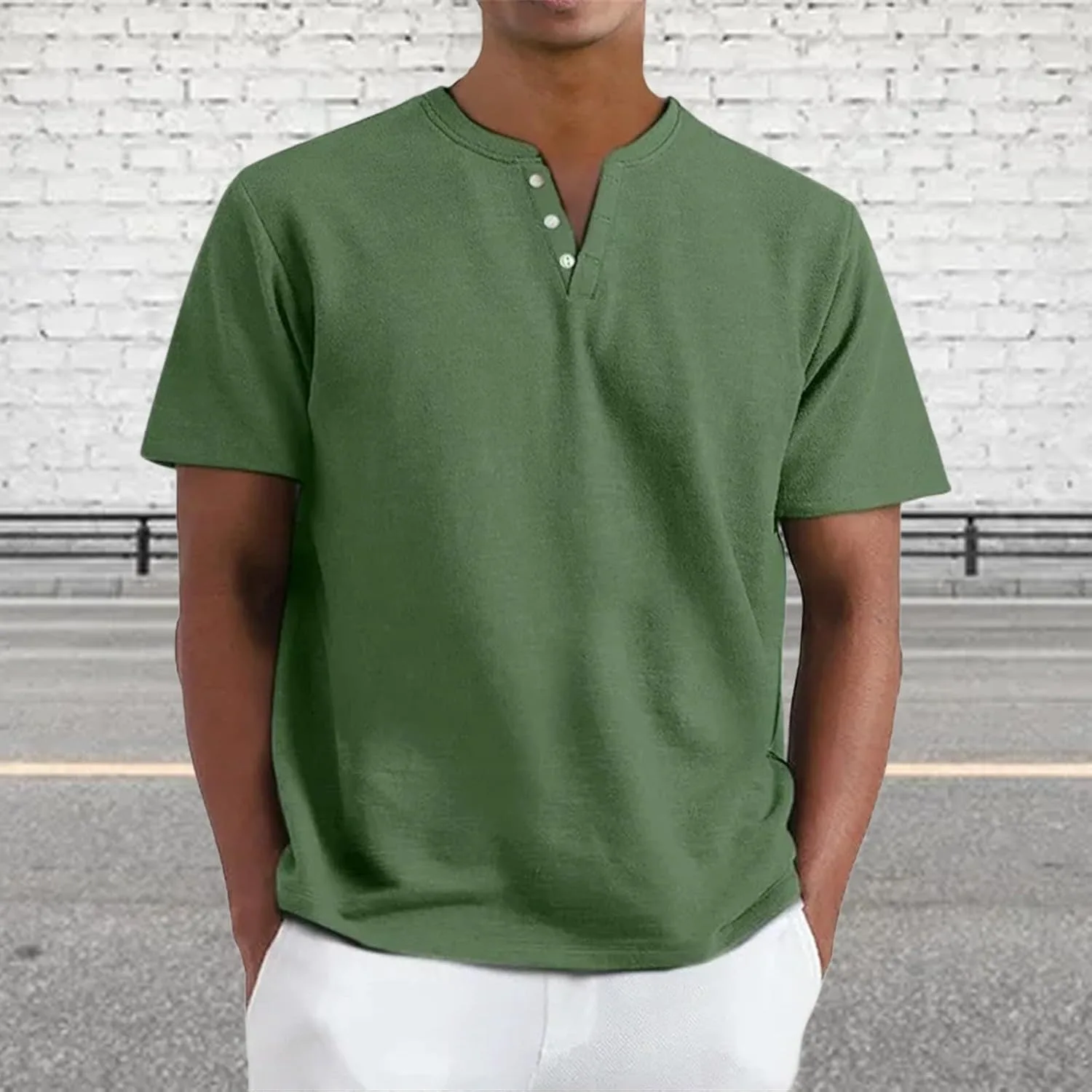 

Мужская рубашка-поло с V-образным вырезом и коротким рукавом, Slim Fit Kenhansion