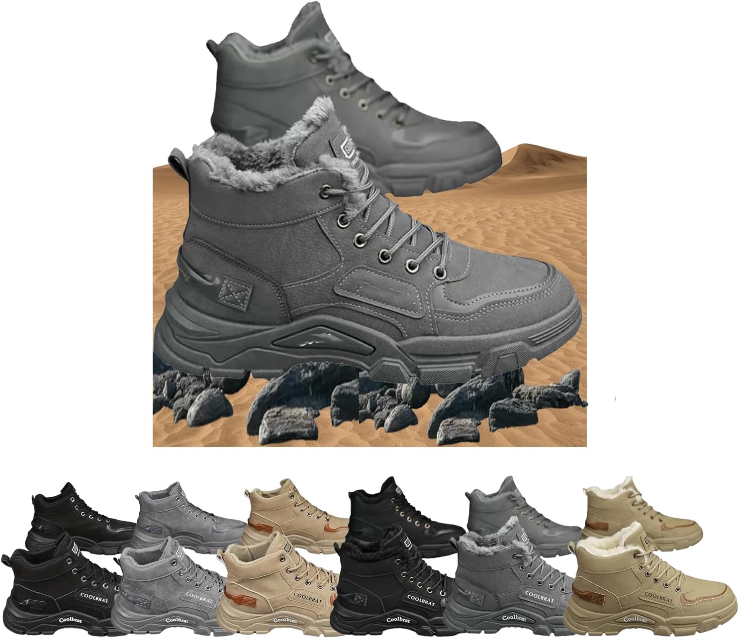 

Мужские походные ботинки для улицы, прочные и дышащие ботинки с шнуровкой, для прогулок, хайкинга и альпинизма, осень и зима Generic, серый