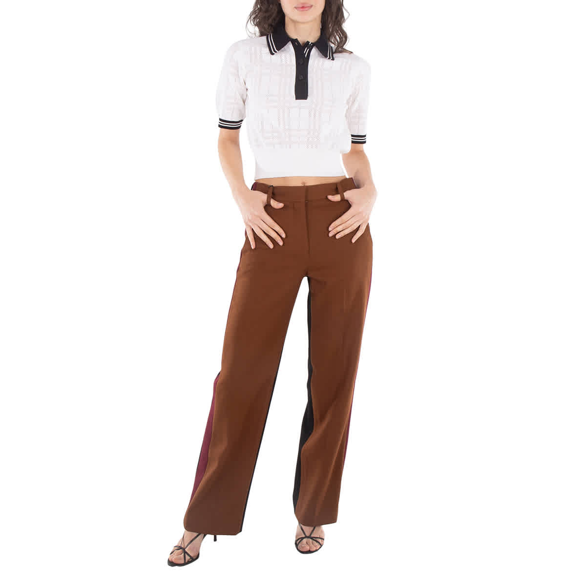 

Burberry Elenora Check Pointelle Knit Crop Polo Shirt, Size XX-Small, белый