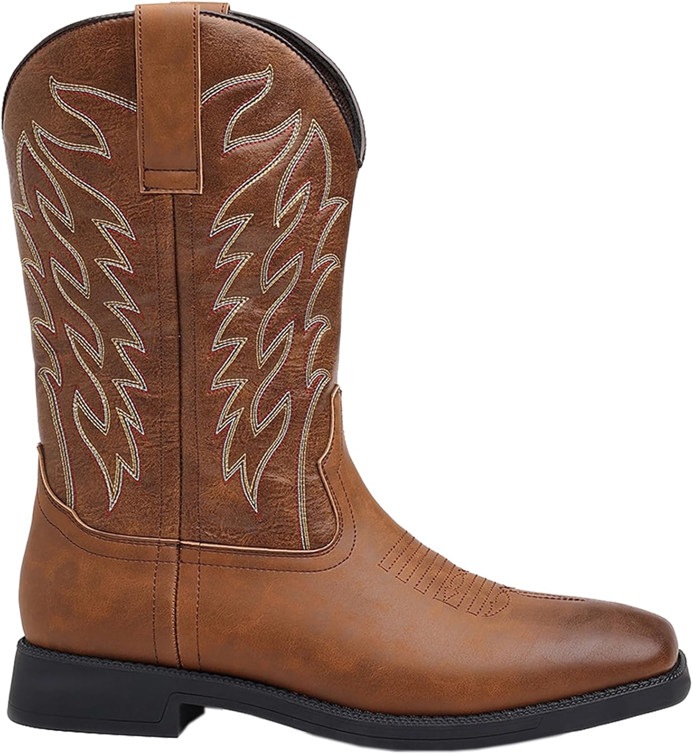 

Мужские ковбойские сапоги, классические западные сапоги с круглым носком, модные вышитые противоскользящие деревенские ботинки Junqiako, коричневый