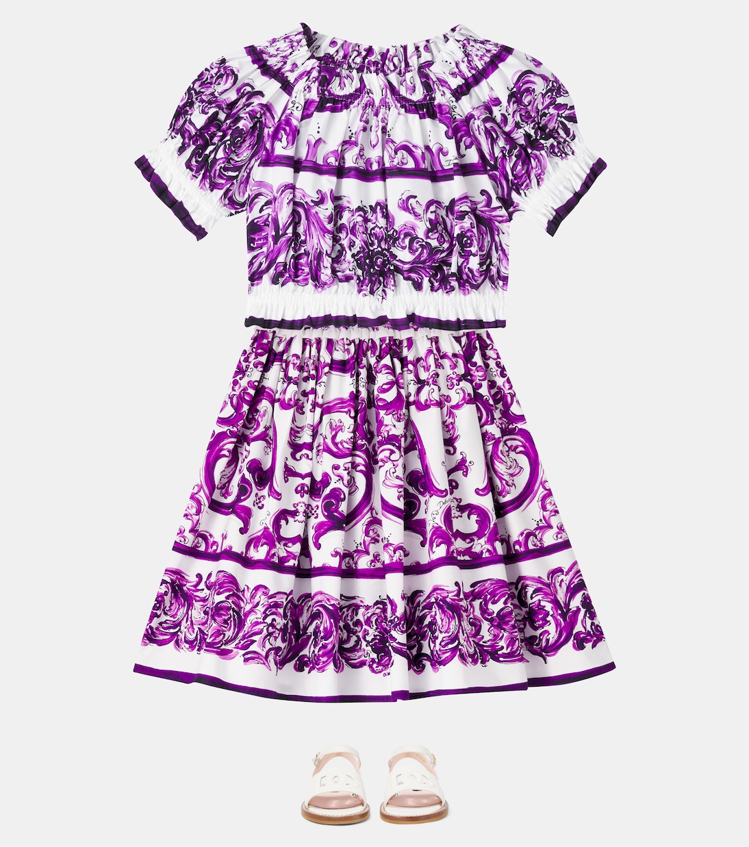 Блузка из поплина с принтом майолика Dolce&Gabbana Kids, Maiolica 3L Viola — фото 2