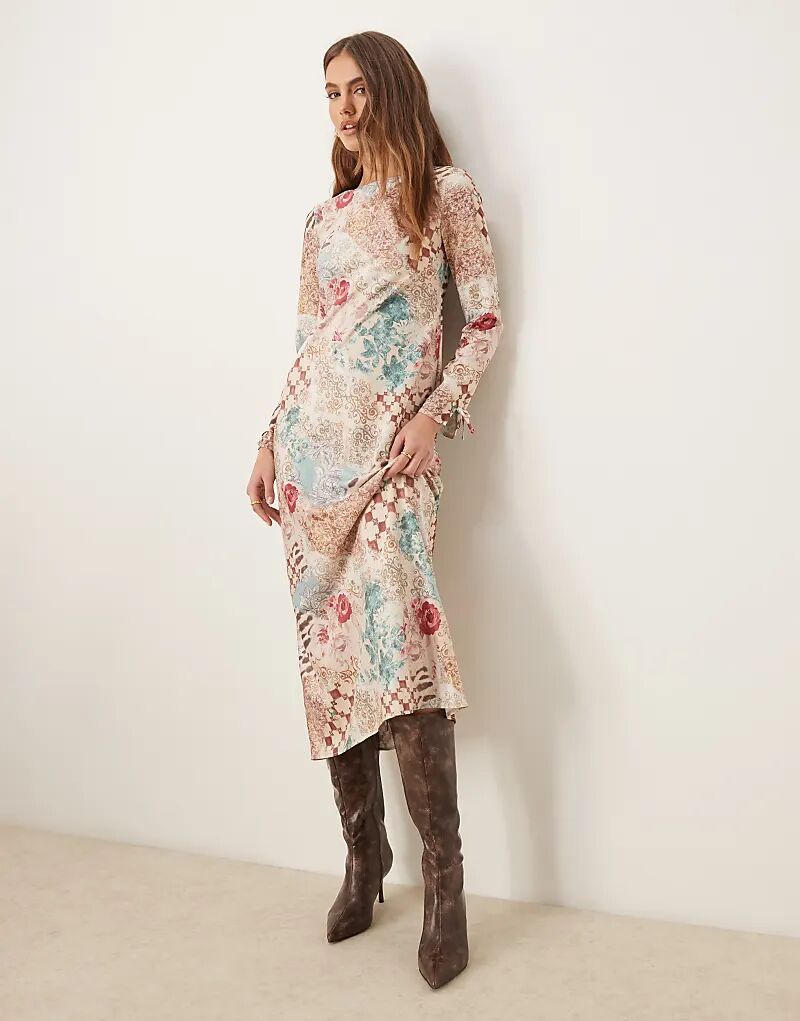 

Длинное платье Miss Selfridge с длинными рукавами и разноцветным принтом