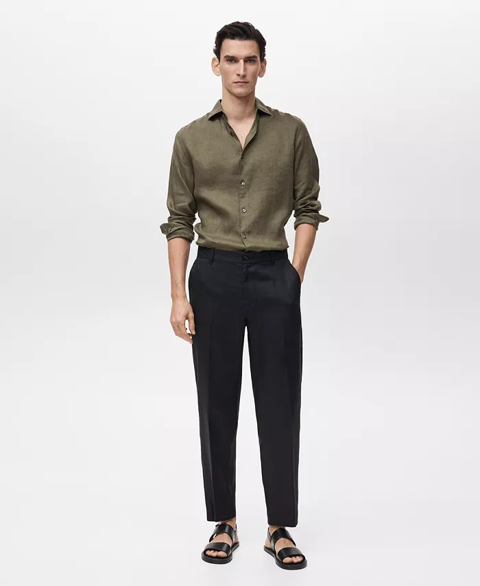 

Мужская льняная рубашка Slim-Fit MANGO, коричневый/бежевый