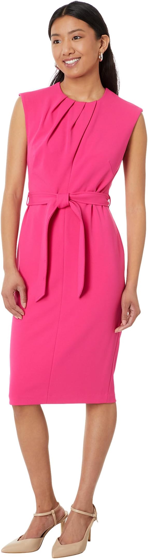 

Платье Calvin Klein Cap Sleeve Midi Dress with Seam Detail, цвет Hibiscus