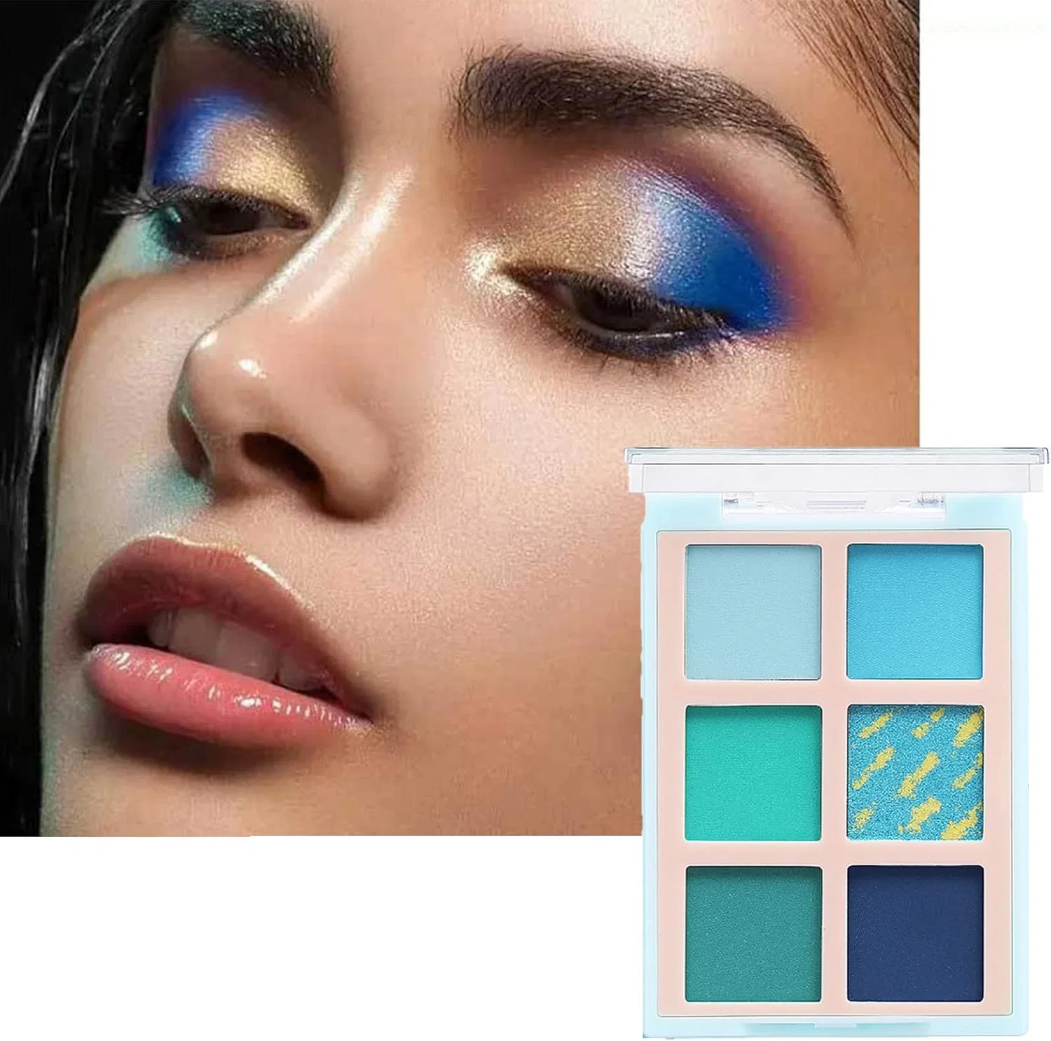 Тени для век Mini Eyeshadow Palette, 6 цветов, матовые и блестящие, синие, бренд No Brand