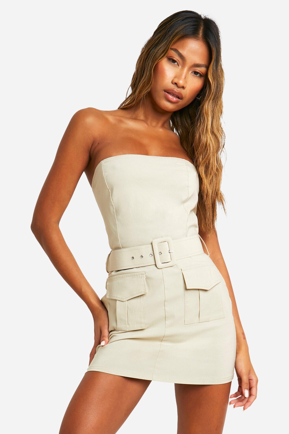 

Бенгалинское мини-платье Bandeau Utility boohoo, бежевый