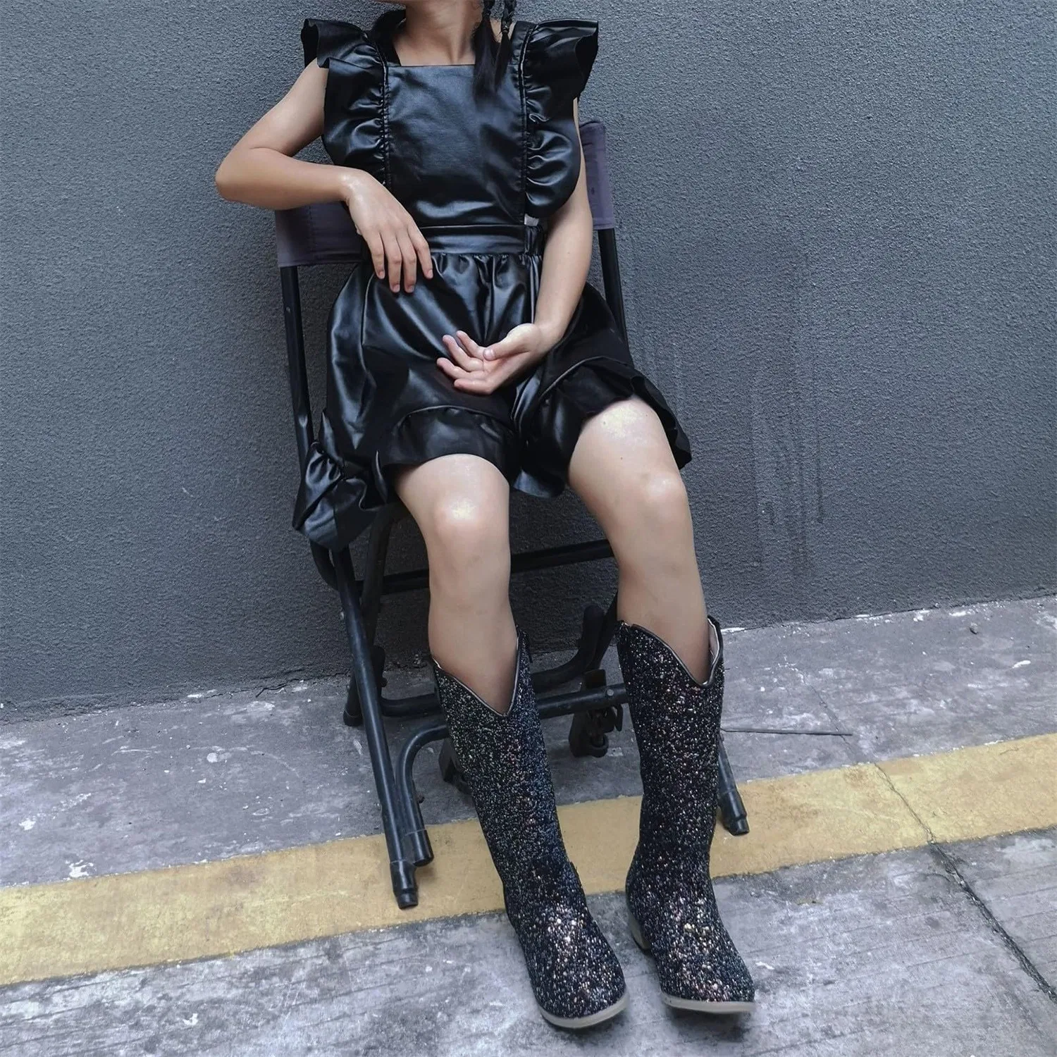 Детские ботинки для девочек с принтом Scarpe 31 Print Shoes Fashion Flower Short Boots, Nero — фото 2