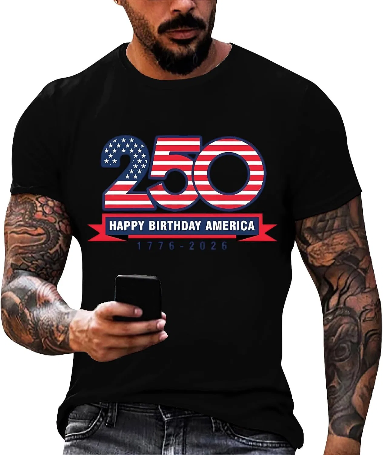 Мужская футболка с американским флагом 250 Anniversary, Army Green