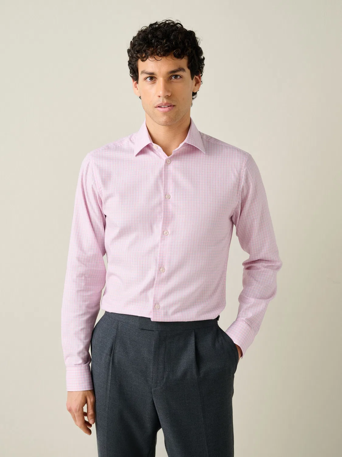 Рубашка формальная с гингемом, Slim Fit, Light Pink Gingham Next — фото 3
