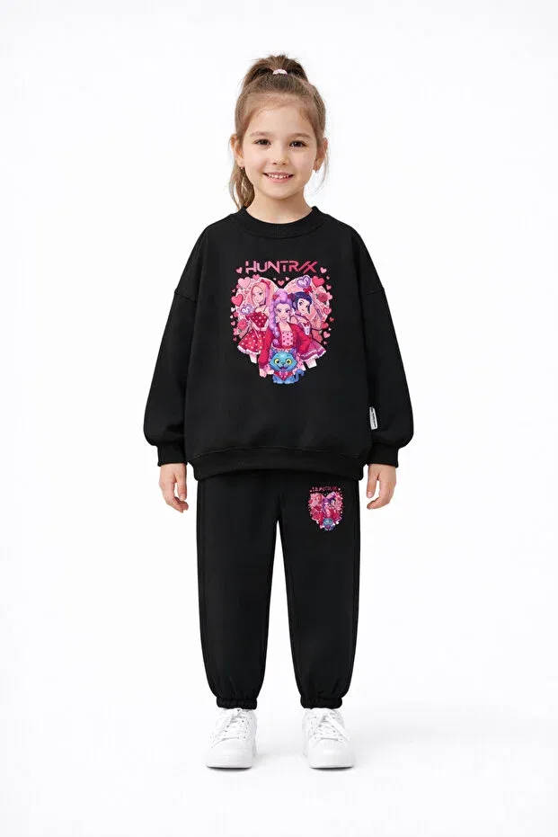 Детский комплект спортивного костюма для девочек с принтом Kpop Demon Hunters Huntrix Rumi Mira Printed Oversized No Sharndon Fasardi, Black