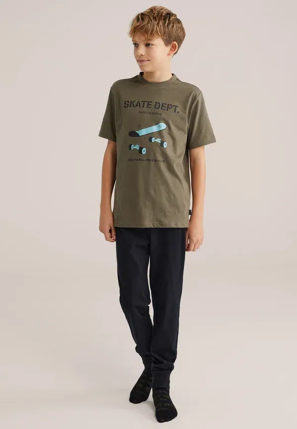 Комплект пижамы с принтом Set, We Fashion, Dark Green, темно-зеленый