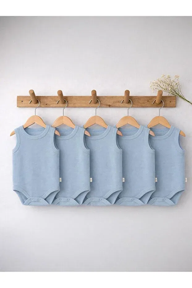 Детское боди-комбинезон без рукавов набор 5 шт Organic Zero Sleeve Snap-on Badi Civil Baby, Blue