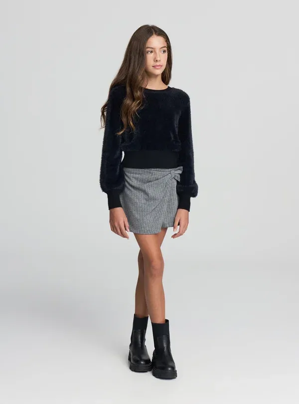 Юбка с бантом, пинстрип, Mini skirt, Terranova, темно-серый